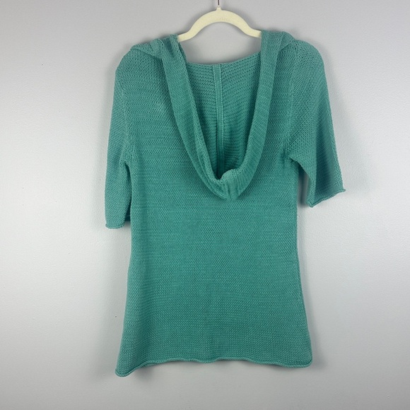 J. Jill Beachy Resort Wear Cotton Blend Teal Short Sleeve Medium Knit Hoodie - Picture 11 of 11